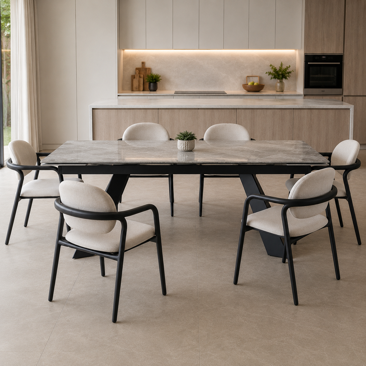 Mesa tapa simil marmol extensible 1.60 x 1.70 extensible 2.00