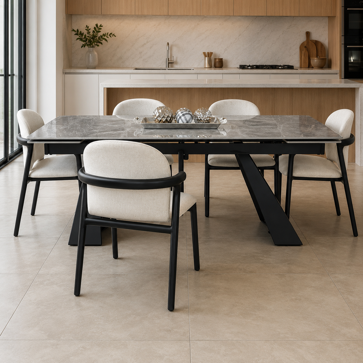 Mesa tapa simil marmol extensible 1.60 x 1.70 extensible 2.00